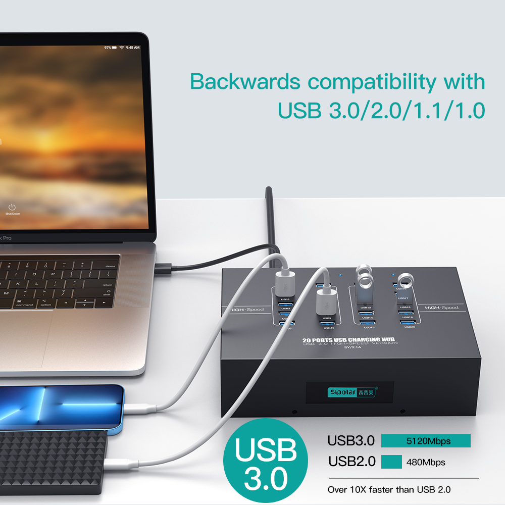 Hub di ricarica USB 3.0 a 20 p - Usb Hub recensione e prezzo